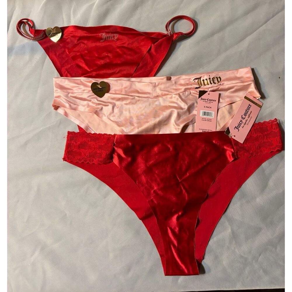 Juicy Couture Intimates Underwear Set 3 Pairs XL NWT Red Pink Satin Rhinestone